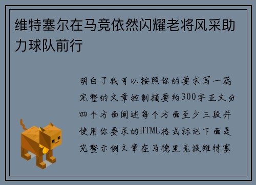 维特塞尔在马竞依然闪耀老将风采助力球队前行 维特塞尔在马竞依然闪耀老将风采助力球队前行